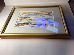 Ted Davis Signed 1954 Coastal Harbor Watercolor on Monhegan Island Modernist