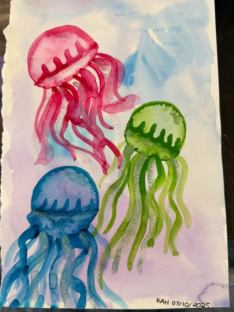 aceo original art glitter watercolor with fine line pen