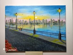 Art 16″/12″ New York, Sunset Original oil painting ,Stretched canvas. Landscape