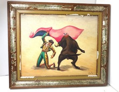 VINTAGE V SALAS ORIGINAL OIL PAINTING ON CANVAS FRAMED 9 1/2 X 7 5/8