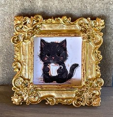 Cats Miniature Prints Vintage Style Gold Color Frame Mini Tiny Small Framed Art