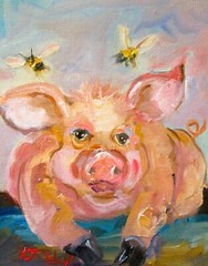 Pig in the Mud by Delilah impressionist 10×8 oil painting original collectible