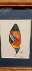 Vintage Feather Painting South America Costa Rica Parrot Framed 7″ X 6″ Signed
