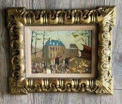 MID CENTURY IMPRESSIONISM PAINTING STREET ARTIST VENDOR SIGNED OIL ON CANVAS