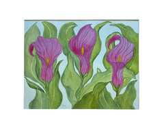 PAINTING WATERCOLOR 11X14 MAT 16X20 FLOWER CALLA LILY PURPLE VIOLET ORIGINAL ART