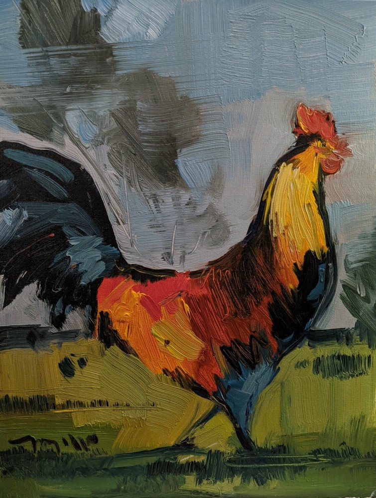 11×14 COLORFUL ~ ROOSTER COUNTRY FARM JOSE TRUJILLO (Moving Sale All Must Go)
