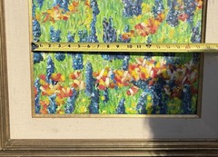 Vintage Original Oil Painting Framed Unsigned Hyacinth Wild Flowers Field Grass