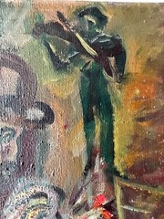 c. MARC CHAGALL – RUSSIAN LARGE OIL ON CANVAS SIGNED – LANDSCAPE FIGURES CHICKEN