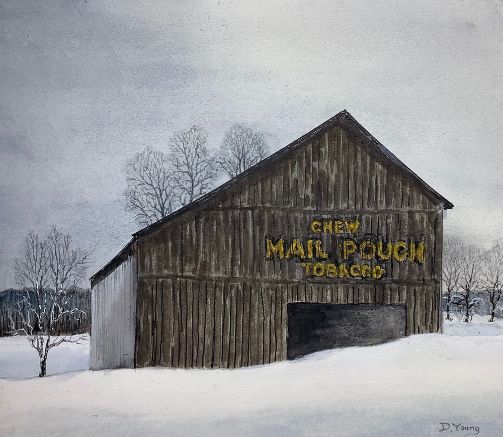 Original Gouache Painting ‚Barn with Mail Pouch Adv.‘ by PA artist David Young