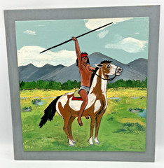 VTG Oil / Acrylic Painting Native American Warrior Signed Mounted 13″ x 14″ 1976
