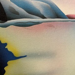 signed C. Ryan, acrylic on canvas, abstract landscape with mountain, framed