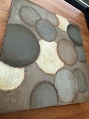 Small Abstract Circle Art Contemporary Painting on Wood Panel Shelf Sitter