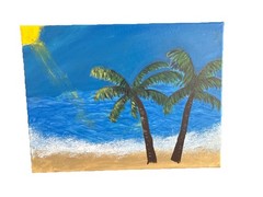 Original Tropical Beach Painting Palm Trees Ocean Canvas Coastal Wall Art