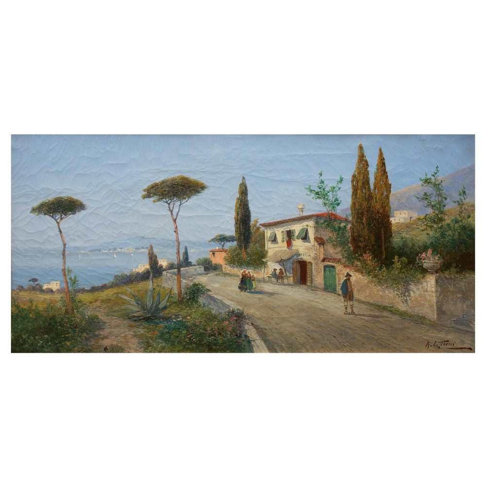 George Fischhof (Austrian, 1849-1914) Italian Landscape Painting of Naples