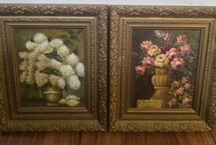 Framed Floral Still Life Painting White Flowers in Vase – Single Piece