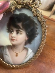 19th C Miniature Enamel Painting Portrait Neapolitan Gypsy Fisher Boy Brass
