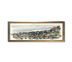 Vintage Oil Pebble Beach, Panoramic Wall Art, Antique Watercolor Landscape Print
