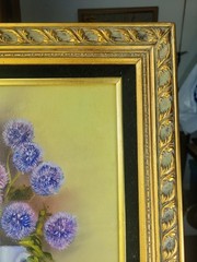 Vtg Floral Still Life Canvas Painting Ornate Gilt Frame 16×12 Bouquet Signed