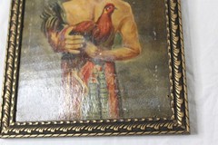 Ca. 1939 Framed Painting Person Holding Chicken 7 1/2″ x 11″ Collectible