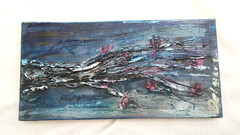 Branch Painting 12″ x 6″ Original DelMarq Wall Decoration Blue Pink White Colors