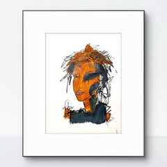 SAMATOWIC Original Abstract Modern Womans Face 9X12 Ink Charcoal Paper Signed 25