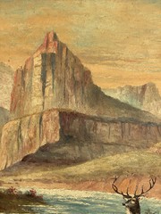 19th-20thC Antique Early American Plein Air Landscape Wildlife Stag Painting