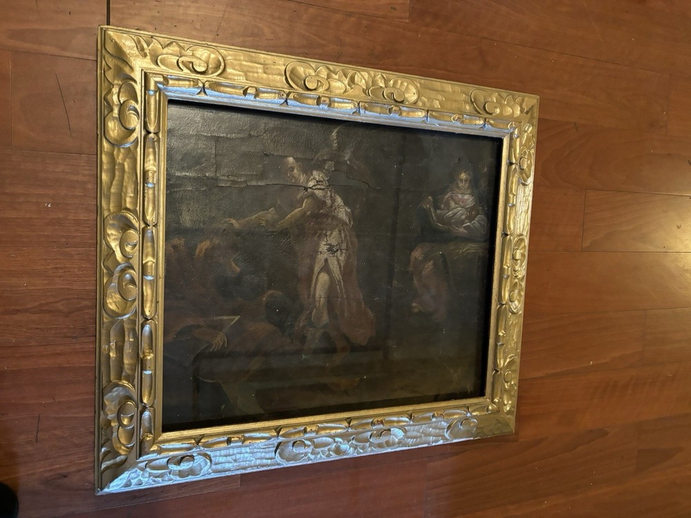 Antique 17-18th Century Painting Oil On Canvas Under The Glass Old Masters