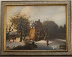 R. Jacobi Snowy Winter Scene Oil Painting 20th Century Vtg Signed Framed Holland