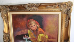 SANDU LIBERMAN 1923-1977 ORIGINAL OIL PAINTING ON CANVAS SIGNED CHILD PLAYING