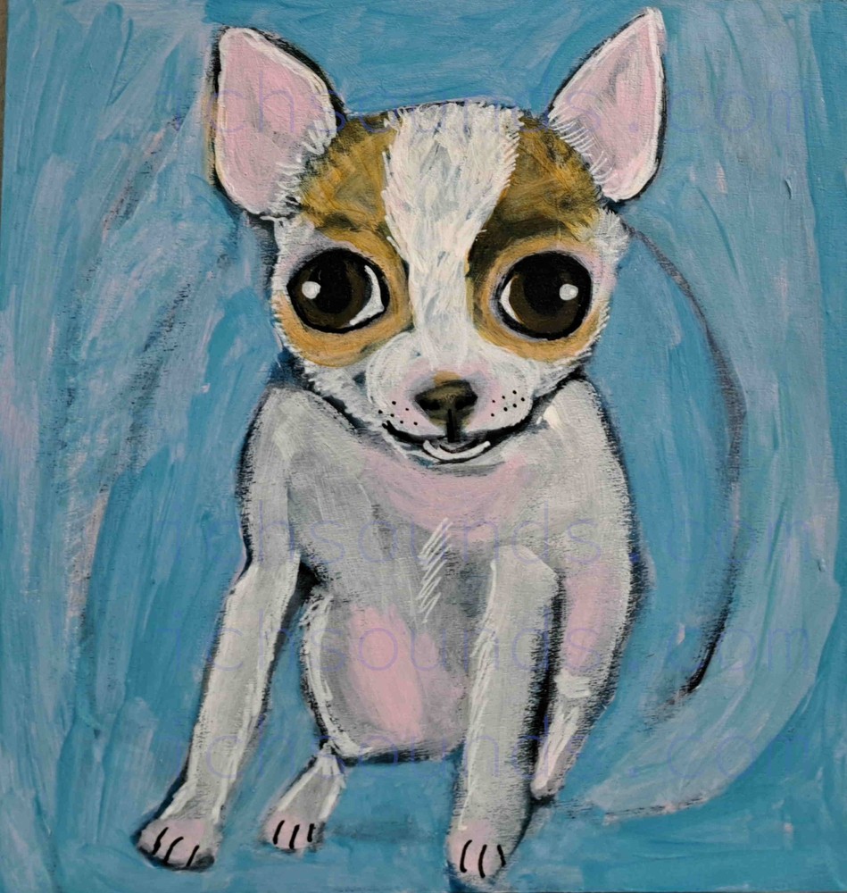 Original chihuahua acrylic painting on wood panel, signed on the back