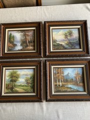 Original Signed Set Of 4 Vintage Oil On Board Painting Landscape Scenes Framed