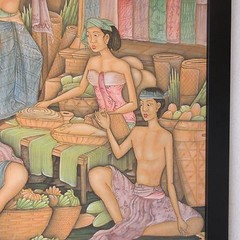 KARMAYASA IMPRESSIVE VINTAGE UBUD BALI TRIBAL VILLAGE STREET SCENE PAINTING