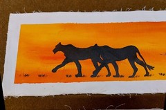 Pair African Animal Original Oil Paintings ~ 20×5 & 18×5 by Kungi ~ Rhino + Lion