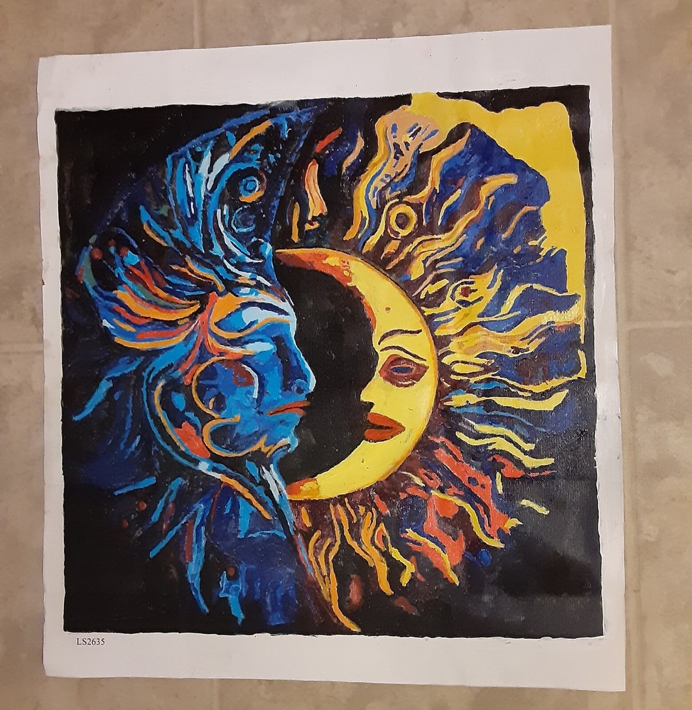 Hand Painted By Number Painting on Canvas Completed Unframed 42 X43 Cm