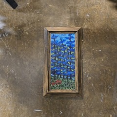 Original Acrylic Painting “ Among The Blue Pines“ 6″ X 13″ By Timothy Designs