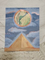 Original Surrealism Desert Pyramid Map Acrylic Painting Signed Unframed
