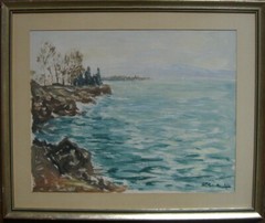 ::ADREAS BETZ *1910 -1953 KÜSTE UFER INSEL SIGNIERT ANTIK WELLEN UM 1940 GEMÄLDE