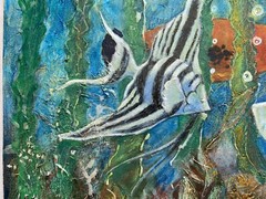 Vintage Original Oil Painting Assemblage Art Underwater Fish Sea Ocean Aquarium