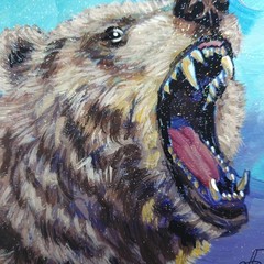 Original Acrylic Painting Roaring Grizzly Bear Portrait Small Hand Painted Art
