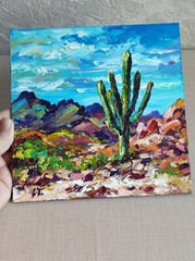 Original oil painting Arizona Cactus Saguaro artwork Landscape wall art 8*8 in