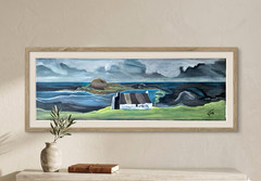 Irish Countryside Seascape Original Acrylic Painting Wide Canvas Signed Vytas 36