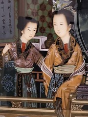Vintage Chines painting on board 23.5×17″ Two Women