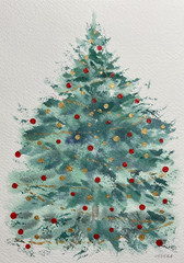 Original Watercolor Abstract Painting Christmas tree – 5×7 inches – NEW
