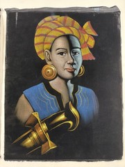 Vintage 1969 Cyulang Tribal Women Original Velvet Portrait Paintings Pair Signed