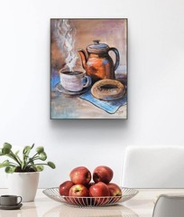 Original Expressionist 9 x 12 Coffee And Bagel Canvas Kitchen Art Painting