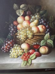 Signed Sam Original Oil Painting Fruit Still Life on Canvas Framed 26”x 30”