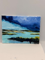 Blue Marsh Landscape Painting 9×12 Coastal Wall Art Home Decor Signed Original
