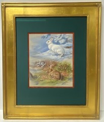 Orig Wildlife Art Painting Snowshoe Hare Seasonal Change by Walter Weber, Signed