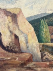 🔥 Fine Antique 1939 WPA California MINING Regionalist Landscape Oil Painting