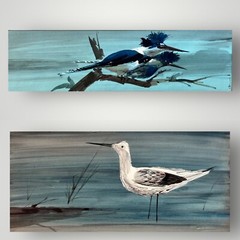 King Fisher Shorebird Watercolor Gouache Asian 2 Original Works Vintage 1962